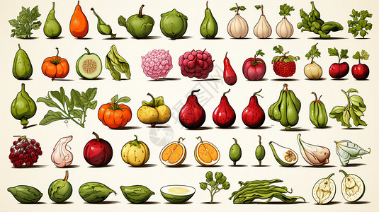 好看的蔬菜各种各样的瓜果插画