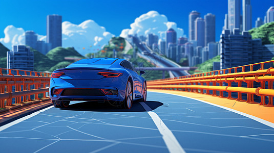 高速风景蓝色的超级跑车插画