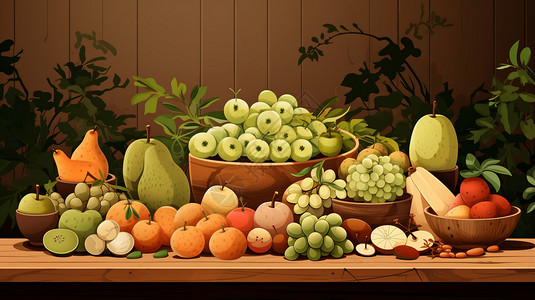 好看的蔬菜满桌的瓜果插画
