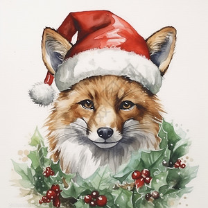 戴圣诞帽的狐狸背景图片
