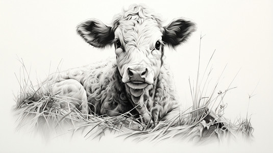 毛茸茸的小牛背景图片