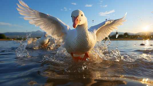 鸭子和羽毛白色的小鸭子背景