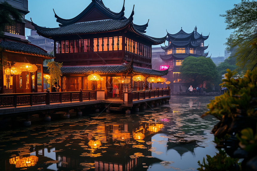夜晚的上海豫园图片