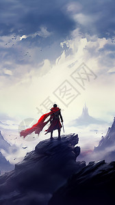 剑在石头在悬崖上站着的男士插画