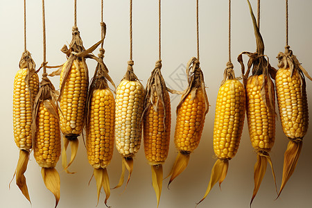 挂着的玉米玉米串挂在墙上背景