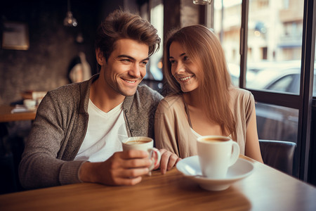 咖啡馆的幸福情侣图片