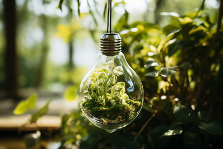 生态装饰灯泡里的植物背景