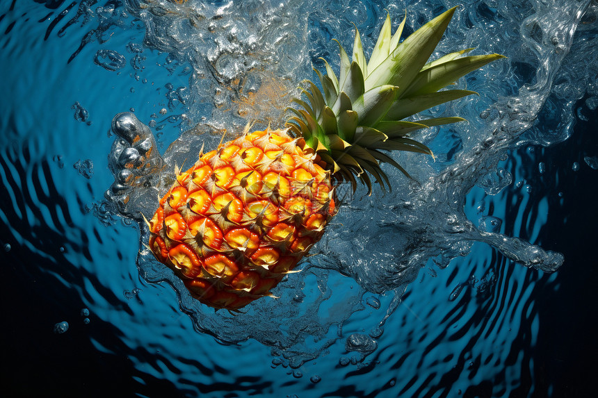 在水中浮动的菠萝图片
