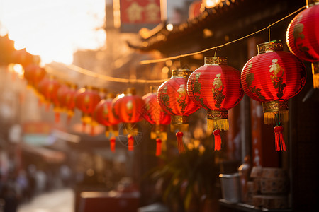新春春节淘宝街道上的红灯笼背景