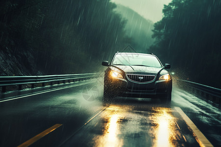 汽车雨水雨中行驶的汽车背景