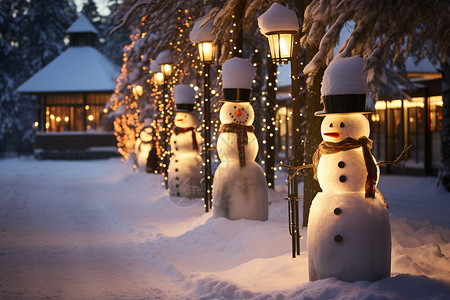 冬季路灯户外的雪人建筑背景