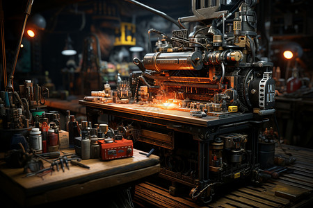 金属胡椒研磨器工作台上的焊接器设计图片
