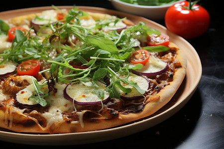 美味的芝士蔬菜披萨高清图片