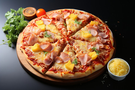 美味的菠萝芝士披萨高清图片