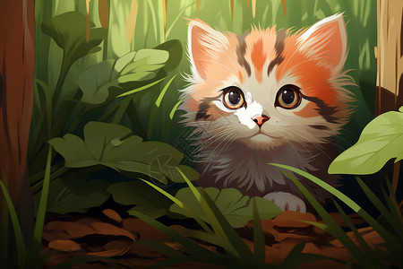 高清像素素材草地上的小猫咪插画