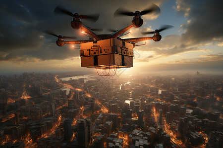 航拍天空素材无人机配送设计图片