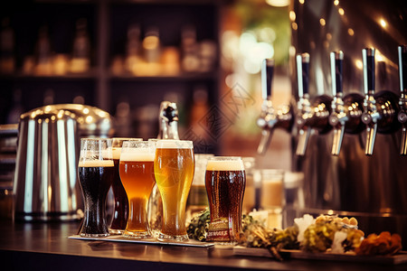 酒吧的啤酒酒杯啤酒柜高清图片