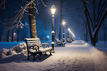 冬季夜晚的街道图片