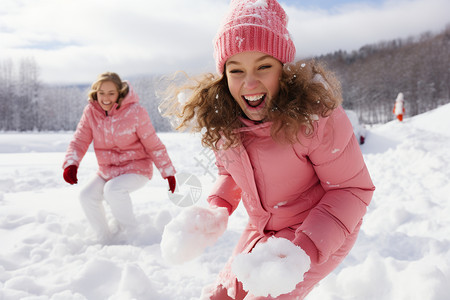 冬季玩雪女孩冬季户外玩雪的女子背景