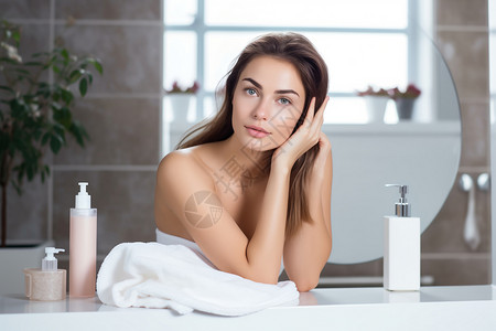 女子洗澡享受沐浴护理肌肤的女子背景