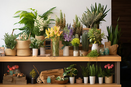 多样植物陈列架背景图片