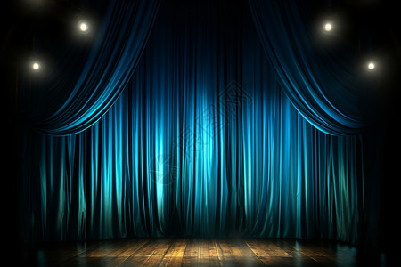 丝绒窗帘蓝色幕布舞台设计图片