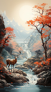 山水之间的鹿图片