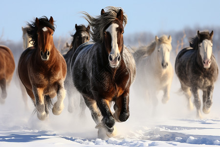 冬日户外奔跑的马图片