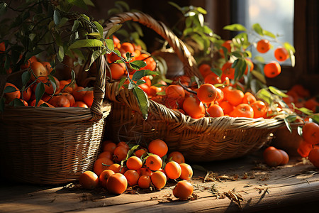 小木桌边框秋季收获的水果背景