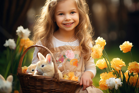 女孩和小兔子图片