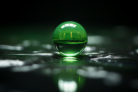 绿光下的玻璃圆球背景图片
