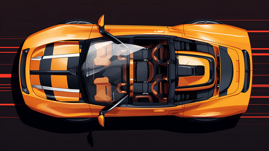 法拉利f1橘红色的跑车插画