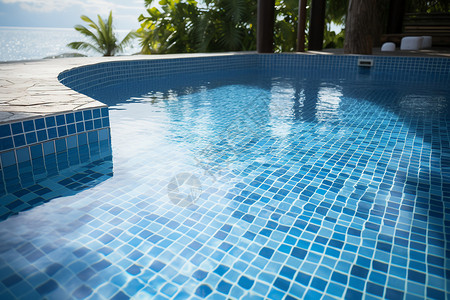 蓝瓷砖泳池图片