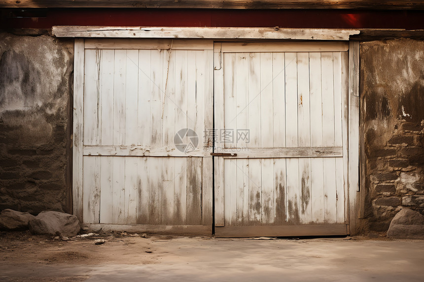 照片标题：白色门中的农场木墙图片