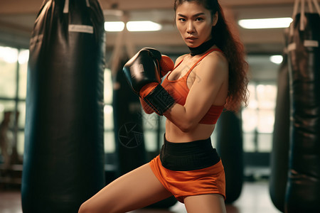 训练的女拳击手图片