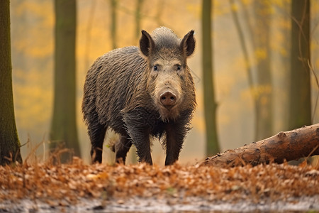 秋天树林的野猪图片