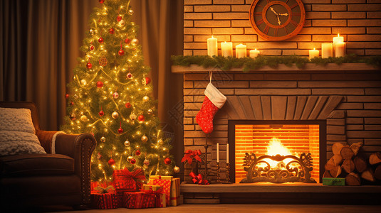 圣诞夜的壁炉背景图片