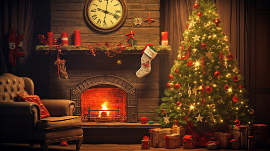 客厅角落的圣诞树图片