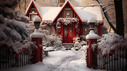 下雪天的房屋图片