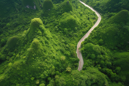 蜿蜒盘旋的路绿植覆盖的山脉背景