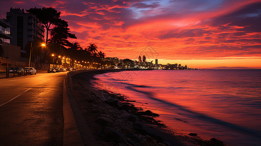 静谧的海湾海口夜景图片素材