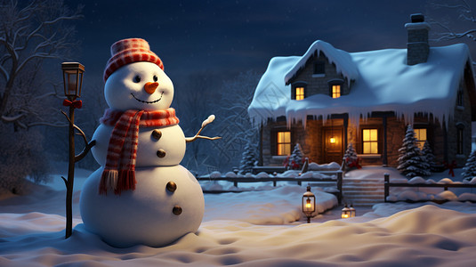 房子前的大雪人背景图片