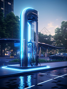 复古未来主义蓝光智能停车场设计图片