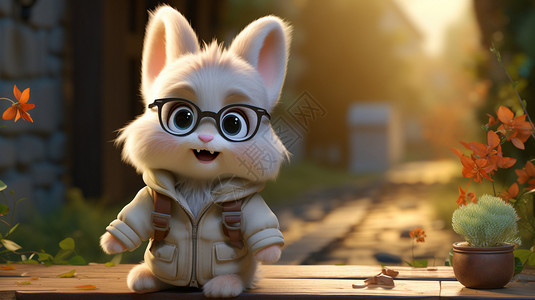 动物动漫戴眼镜的兔子设计图片