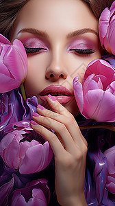 紫色美女海报高端优雅的女子插画