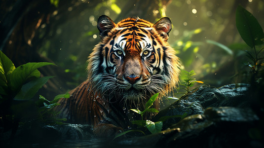 丛林凶猛的老虎背景图片