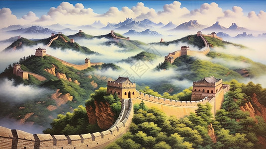 传统绘画长城背景图片