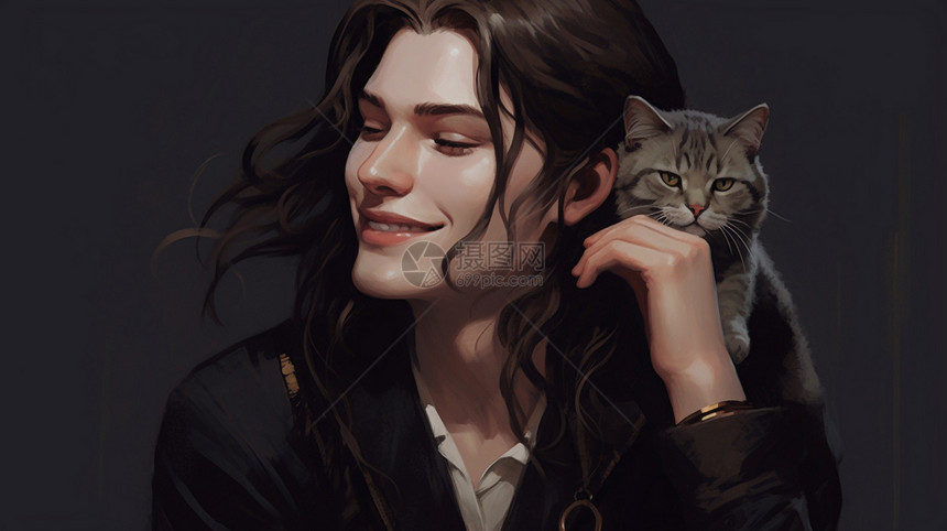男子和一只猫图片