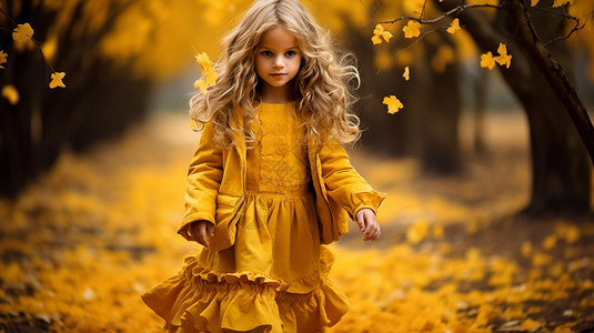 秋天树林里的女孩图片