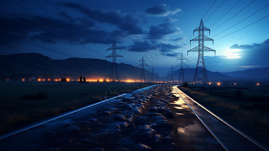 电力火车高压塔背景设计图片